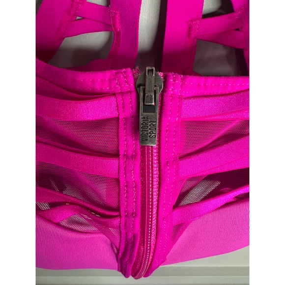 Victoria Secret Sport Hot Pink Front Zip Strappy Sports Bra Size 32C - Picture 3 of 10